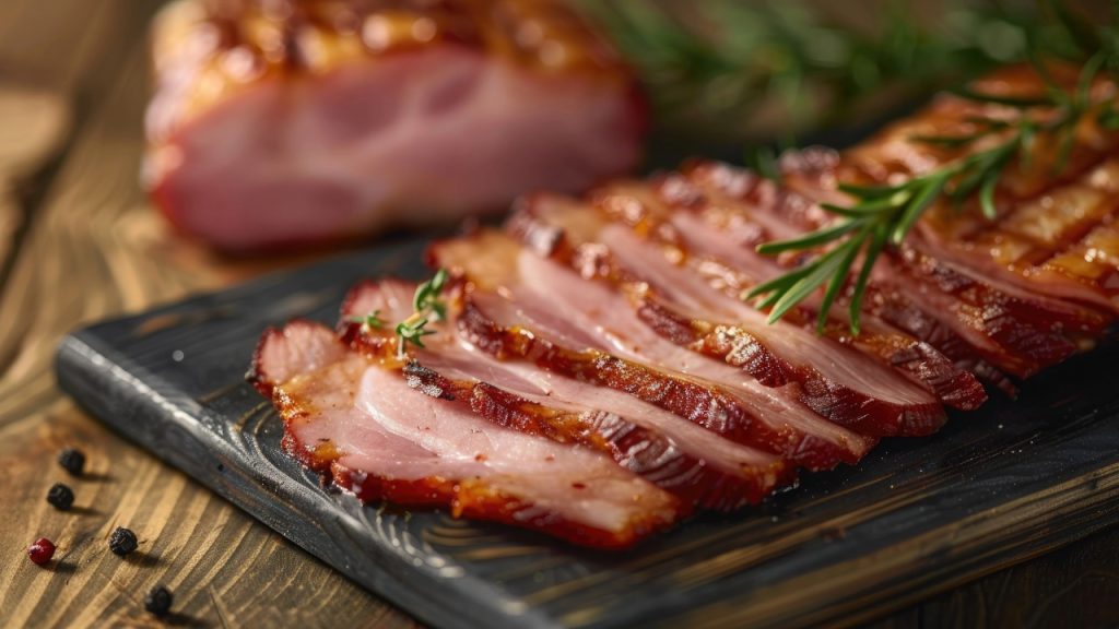 Canadian bacon slices from pork loin