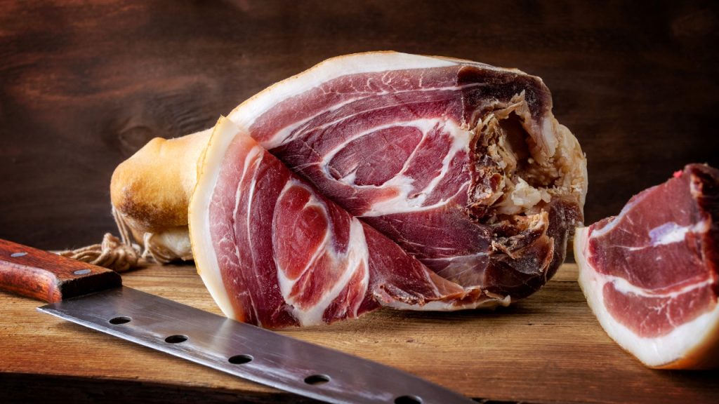 Sliced ham from pork leg