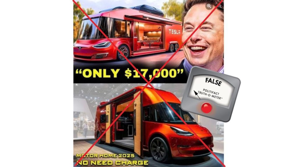 post showing fake $17,000 Tesla motorhome